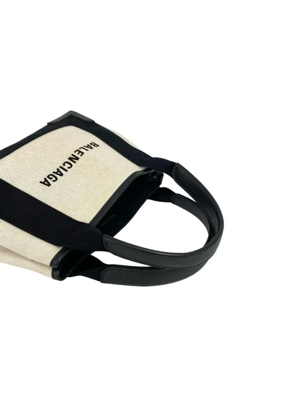 Balenciaga Navy Cabas S Canvas Leather 2-Way Shoulder Bag Black Ivory